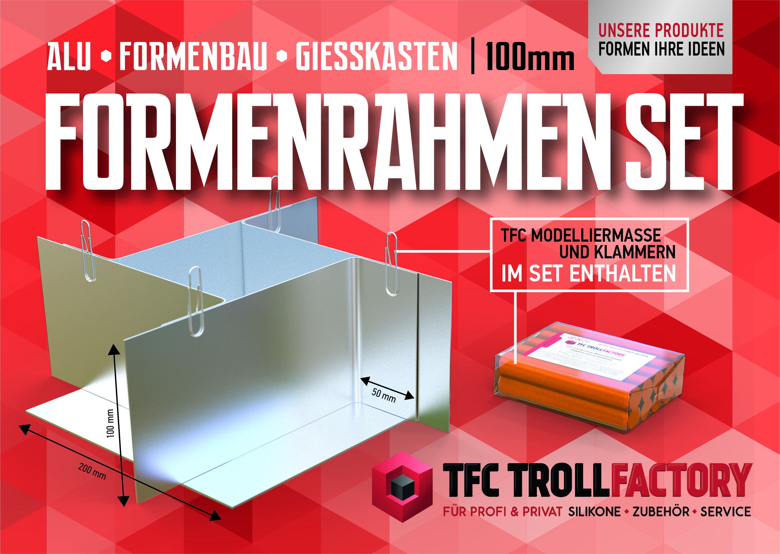 TFZ Formenrahmen-SET ALU Formbaurahmen Giesskasten Rahmen Formenbau 100mm