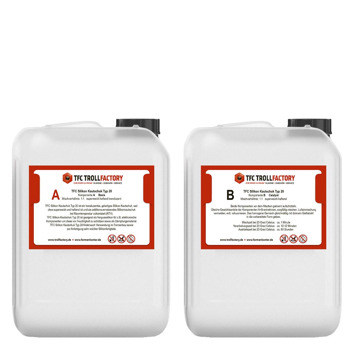 TFC Silikon Kautschuk Typ 20 Verguss transluzent Shore 1:1 superweich haftend gelartig