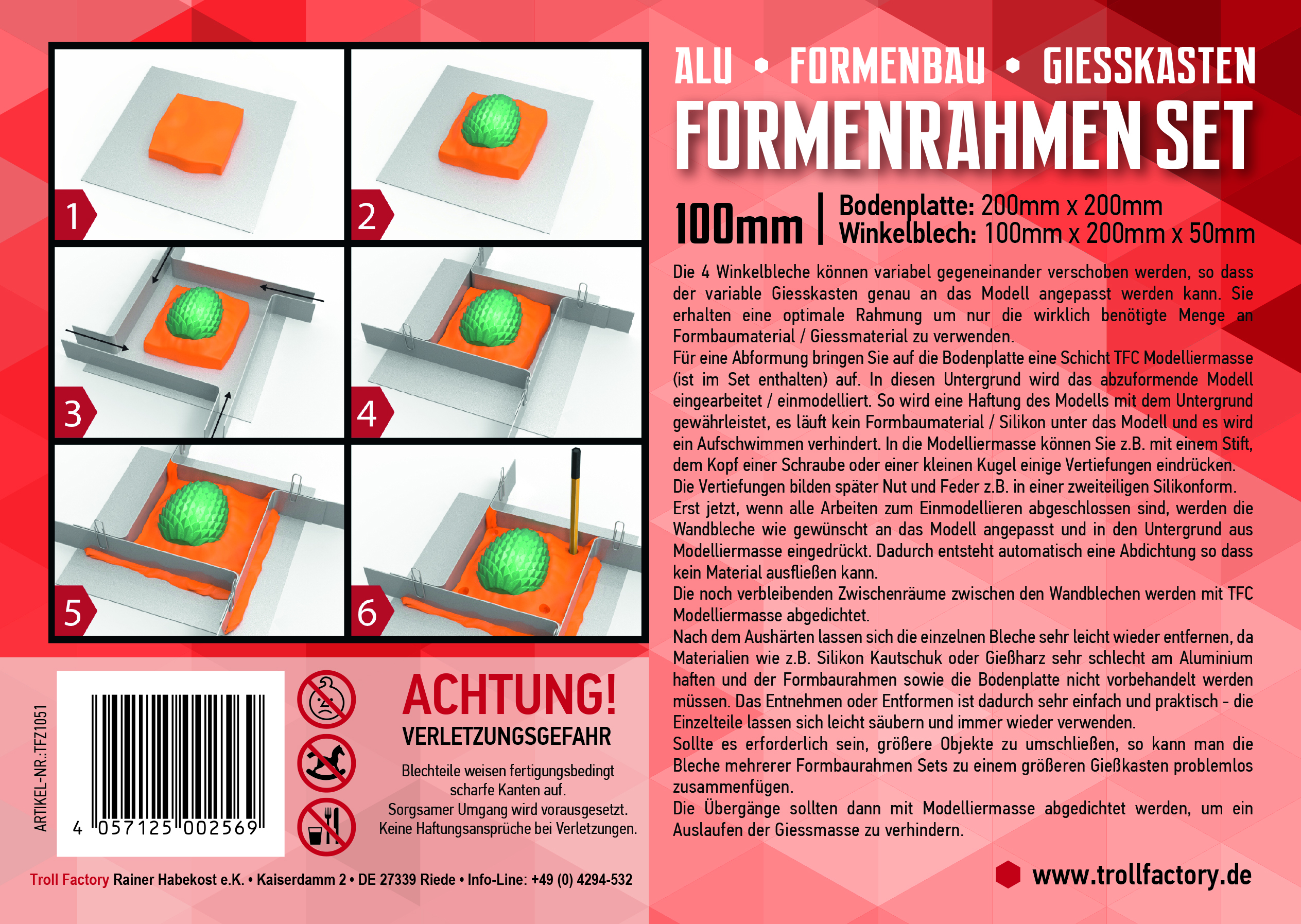 TFZ Formenrahmen-SET ALU Formbaurahmen Giesskasten Rahmen Formenbau 100mm