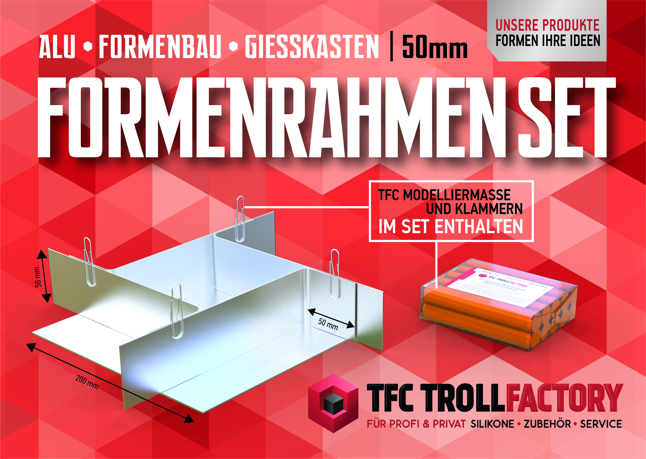 TFZ Formenrahmen SET  ALU Formbaurahmen Giesskasten Rahmen Formenbau 50mm